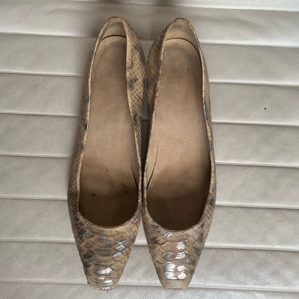 Stuart Weitzman Metallic Snake Textured Flats - image 2